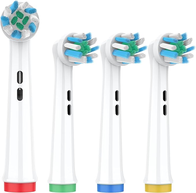 Replacement Heads Compatible with Oral B Braun Pro 100, 500, 1000, Vitality, Smart, Genius, Cross Bristles for Deeper Plaque Removal, Pack of 4 Electric Toothbrush Heads Refills, White