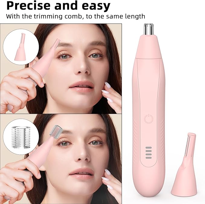 Nose Hair Trimmers for Men,Rechargeable Eyebrow Trimmer 2 in 1 Painless Multifunctional Ear and Nose Hair Trimmer with Dual Edge Blades Portable Design E004