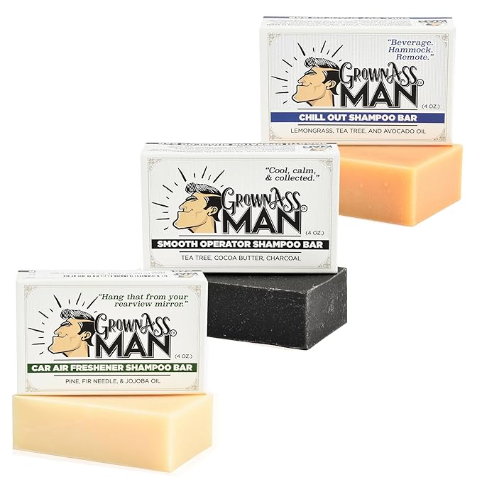 Grown Ass Man Co. Chill Dude 3-in-1 Shampoo Bar Bundle All Natural, Eco Friendly, Hair, Beard, and Body Care Wash.