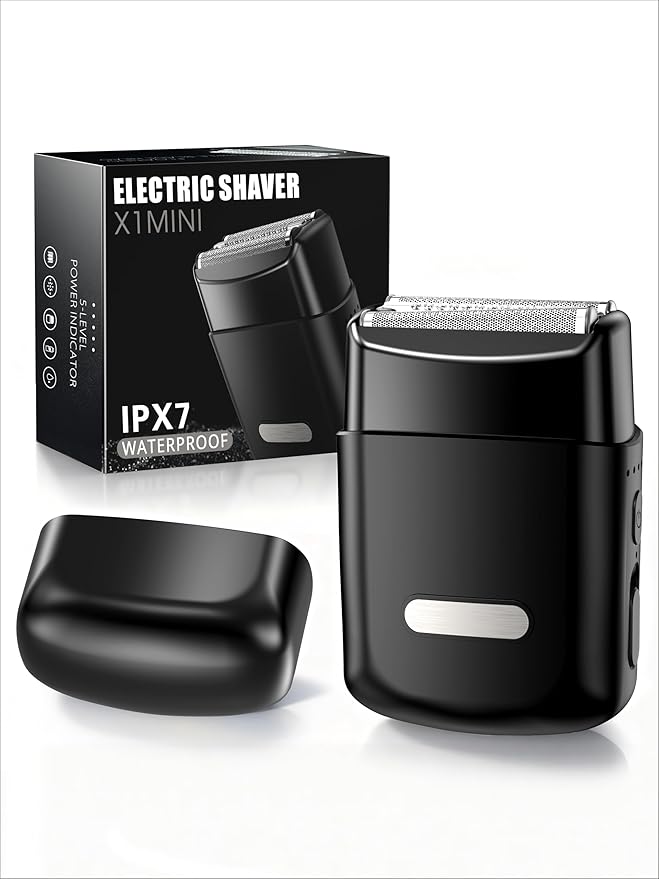 Electric Foil Shavers for Men: Mini Electric Razor with 3 Floating Blades, IPX7 Waterproof & USB-C Fast Charge Cordless Foil Shaver for Men with Travel Lock, Dark Black