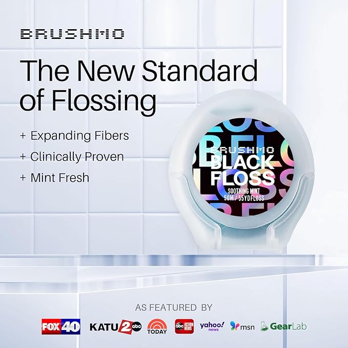 Brushmo Black Floss (BBFloss) - Expanding Floss, Gum-Friendly Soothing Mint Dental Floss, Natural Vegan Wax to Remove Plaque from Teeth, Dentist Designed PTFE & PFAS Free Oral Care, 3 Spools, 163 yd