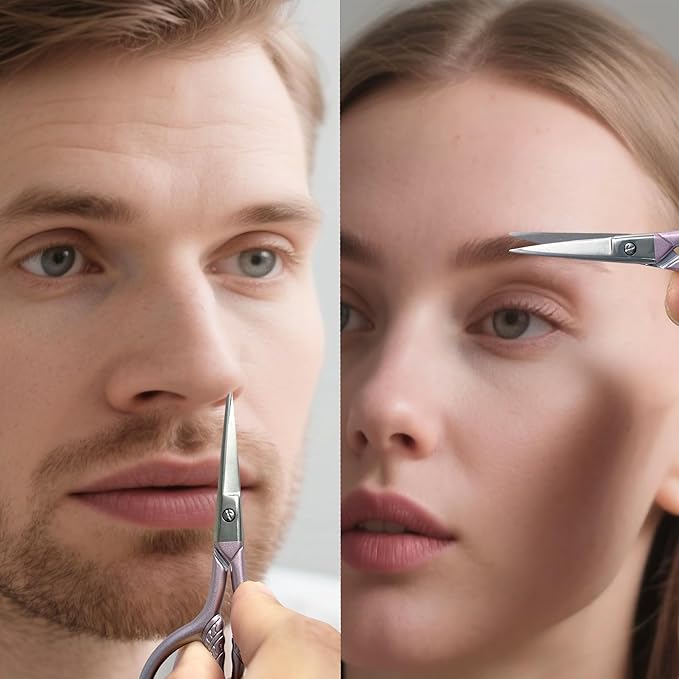 Beauty Scissors for Facial Hair Cutting, Eyebrow, Eyelash, Beard, Moustache - Multi-Functional Precision Trimming Tool for Grooming, Sewing, Embroidery, Crochet, Yarn & DIY Crafts 2 pcs 3.5 inch