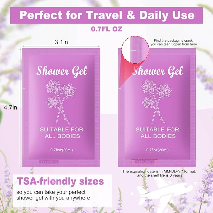 Travel Size Body Wash Bulk,0.7 fl oz (20ml) Small Size Mini body wash,Verbena Scent,Hotel Supplies Bulk for Guests Airbnbs Homes Resorts Offices and Gyms(pack of 50)