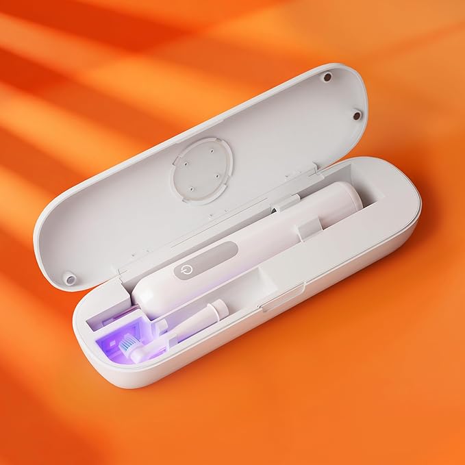 iHave Toothbrush Sanitizer for Electric Toothbrushes, Portable UV Toothbrush Travel Case with Auto-Cycle Disinfection & 100-Day Standby for Travel, Vacation & Camping, USB Rechargeable, 2000mAh, White