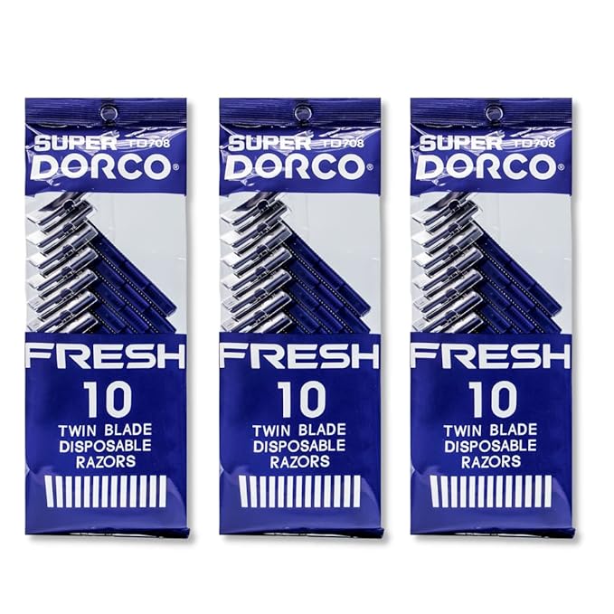 Dorco Fresh Twin Blade Disposable Razors for Men (30 Counts), Smooth & Comfortable Shave, Shaving Razors for Men, Non-Slip Handle, Ideal for Sensitive Skin & Travel