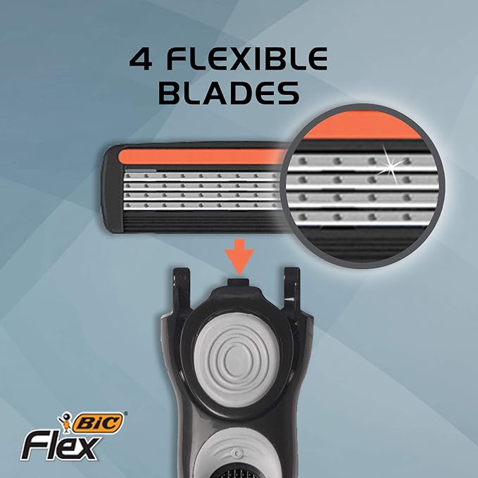BIC Flex 4 Sensitive Hybrid Men's 4-Blade Disposable Razor, 1 Handle and 12 Cartridges