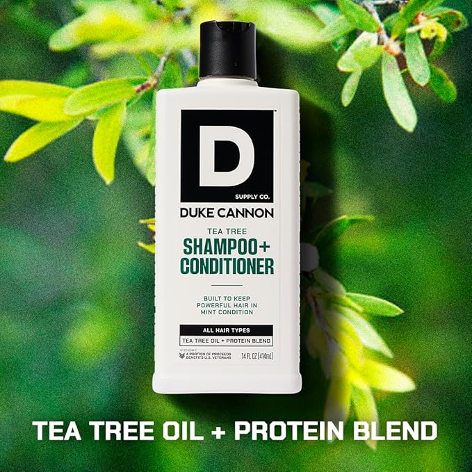 Duke Cannon Supply Co. 2-in-1 Hair Wash - Masculine Scent - Gentle Cleansing Hair Wash For Men - Stimulating Hair Shampoo & Conditioner - Strengthens Hair - Tea Tree - 2 Pack (14 oz)
