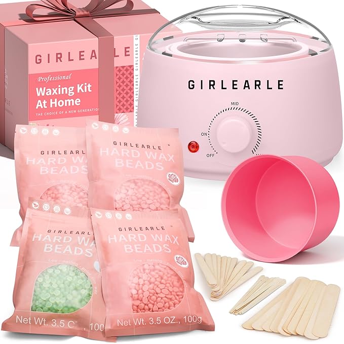 Waxing Kit for Women and Men, GIRLEARLE Wax Warmer Hair Removal at Home with Beads, Multiple Formulas Target Different Types of Sensitive Skin Body, Brazilian Bikini, Eyebrow, Facial