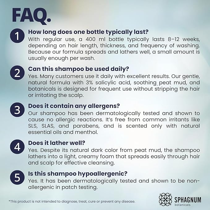 Sphagnum Botanicals Psoriasis Shampoo with Salicylic Acid - Natural Scalp Support for Dry, Itchy, Flaky Scalp with Menthol & Peat Mud – Sulfate-Free, Gentle Formula – 13.5 fl oz