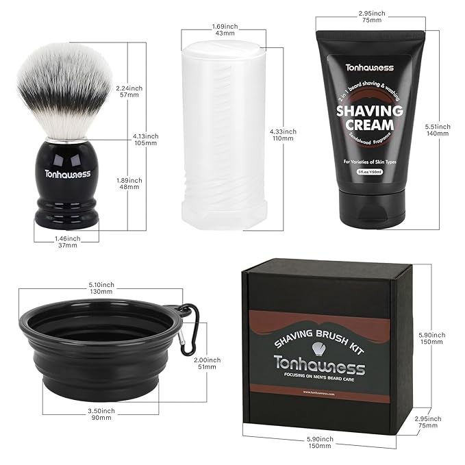 Travel Shaving Brushes Kit For Men, 4 In 1 Shaving Brush Set With Nylon Bristle Shaving Brush, Shaving Brush Case, Shaving Cream and Foldable Shaving Bowl For Trip (Nylon Bristle)