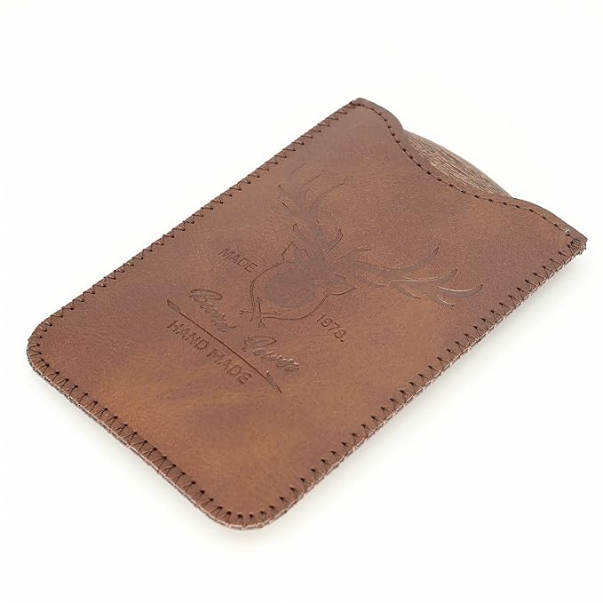 Sandalwood Beard Comb with Case - Fine & Coarse Teeth, Wooden Pocket Comb for Beards, Mustaches & Hair, Brown Skull Design