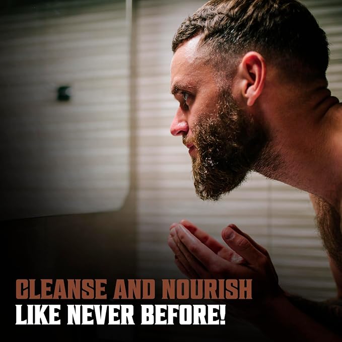 Viking Revolution Beard Wash Shampoo w/Argan & Jojoba Oils - Softens & Strengthens - Sandalwood Scent - 17 oz Shampoo