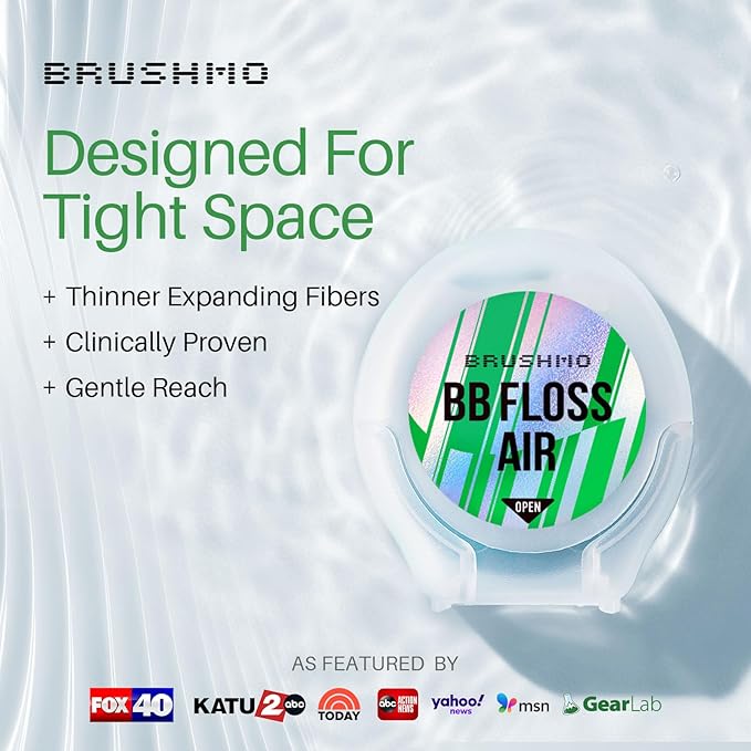Brushmo Black Floss Air (BB Floss Air) - Ultra Soft & Thin Expanding Gum-Friendly Soothing Mint Dental Floss, Natural Wax Helps Remove Plaque from Teeth, US-Dentist Designed PTFE & PFAS Free, 55 yd
