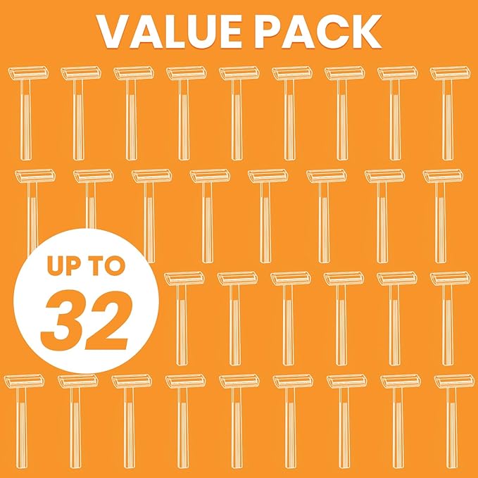 32 count Disposable Razors for Men，Single Blade Razors，Bulk Stainless Steel Shavers with Protective Head for Shaving Sensitive Skin