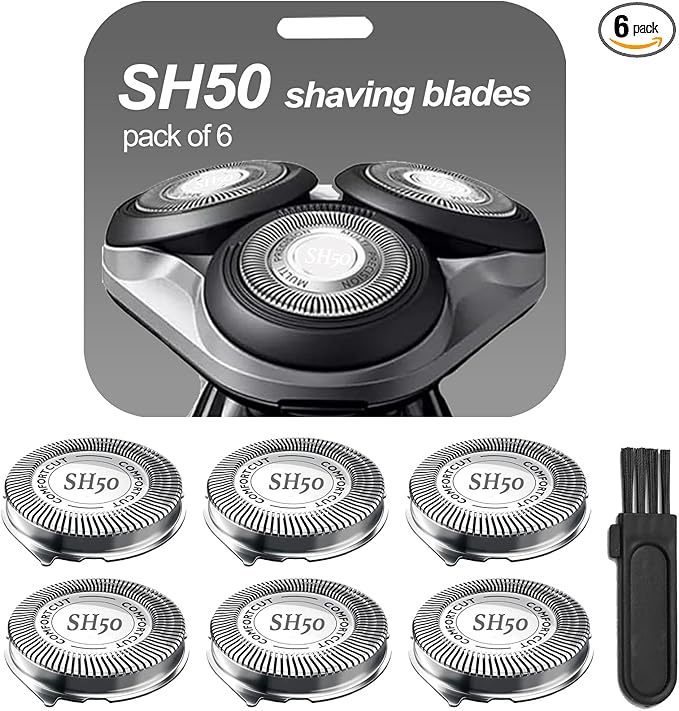 SH50 Shaver Replacement Heads Compatible with Philips Norelcos Series 5000 Razors, Rotary Replacement Blades with High Performance - Fast, Smooth and Close, 6Packs.