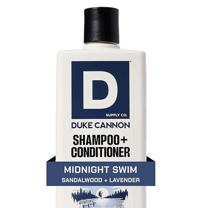 Duke Cannon 2-in-1 Shampoo & Conditioner for Men – Midnight Swim, 14 oz – Cooling, Strengthening Formula with Menthol, Tea Tree & Protein