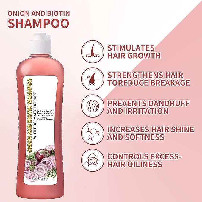 Onion & Biotin Hair Growth Shampoo – Concentrated Formula for Thicker, Fuller-Looking Hair – With Rosemary Extract – Hydrates, Strengthens & Reduces Breakage – Sulfate-Free for All Hair Typess