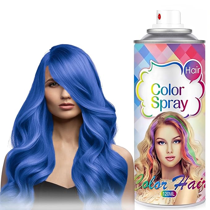 Blue Temporary Hair Color Spray for Kids Women, One-Time Use Washable Hair Dye, Non-sticky Colored Hair Spray for Christmas Party, Cosplay, Crazy Hair Day (Blue, 120ML)