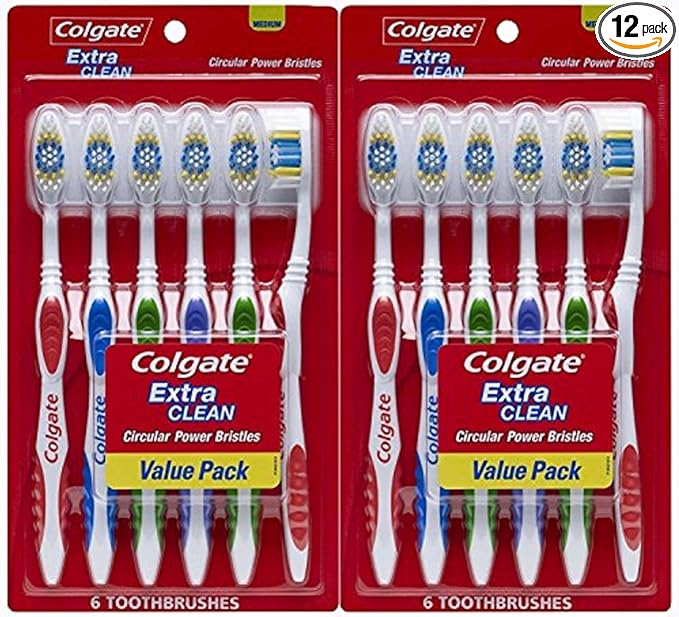 Colgate Extra Clean Full Head, Medium Toothbrush, 12 Count Style May Vary