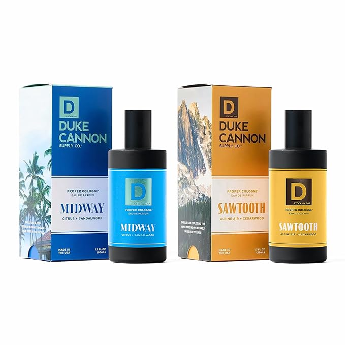 Duke Cannon Supply Co. Midway & Sawtooth Men’s Cologne Duo Fresh Citrus Marine and Crisp Alpine Cedarwood Long-Lasting Eau de Parfum Set Masculine Everyday Fragrance Kit 1.7 Fl Oz.