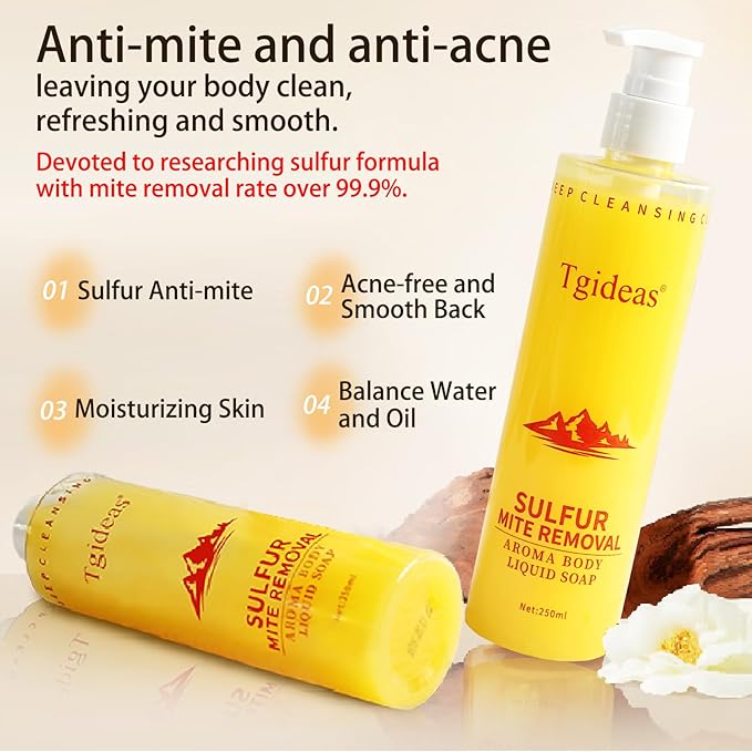 Tgideas Sulfur Soap Body Wash Shampoo - Deep Cleansing for Balancing Skin - Gentle Daily Care for Body and Scalp - 500ml for Men and Women