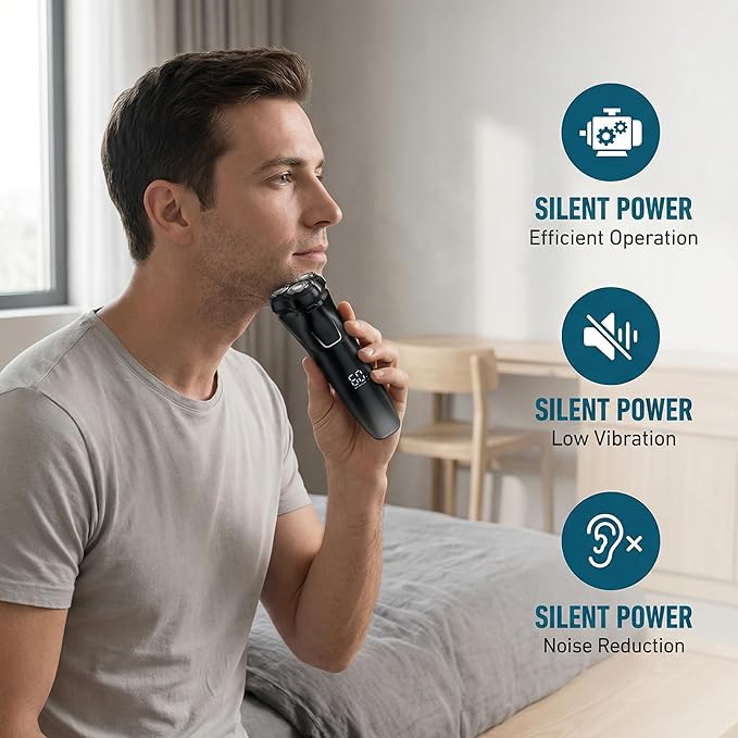 2026 Men's Electric Shaver – Premium Rechargeable Design, 4D Floating Blades, IPX6 Waterproof, 1.5H Quick Charge, with Built-in Pop-Up Trimmer – Perfect for Sensitive Skin and Travel
