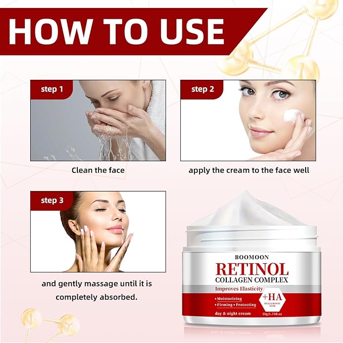 Retinol Cream for Face with Hyaluronic Acid, Wrinkle Cream for Face, Neck with Collagen Hyaluronic Acid, Day & Night Moisturizer Face Cream for Men Women, 1.75 oz (2)