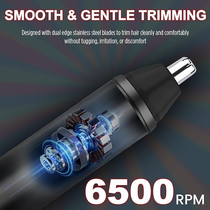 Nose Hair Trimmer for Men Women - Electric Nose Hair Clipper with Replaceable Stainless Steel Blade, Powerful 6500RPM Motor, Wet/Dry Use, Portable USB Rechargeable Design | Black