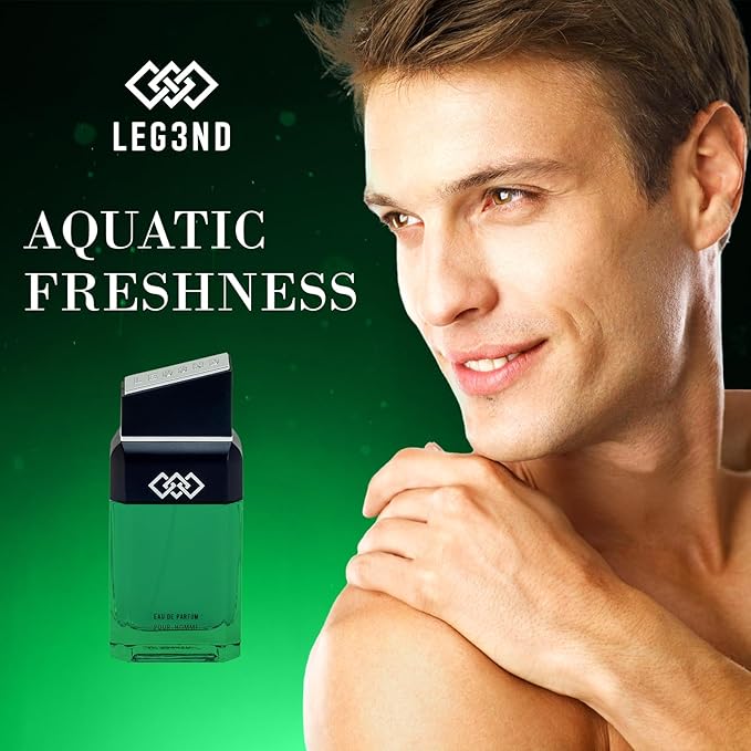 LEG3ND Men's Cologne Eau de Parfum Spray - 3.4oz/100ml Long-Lasting Scent with Elegant & Sleek Glass Bottle - Fragrance for Men with Luxurious Mandarin & Musk Notes (Green Edition)