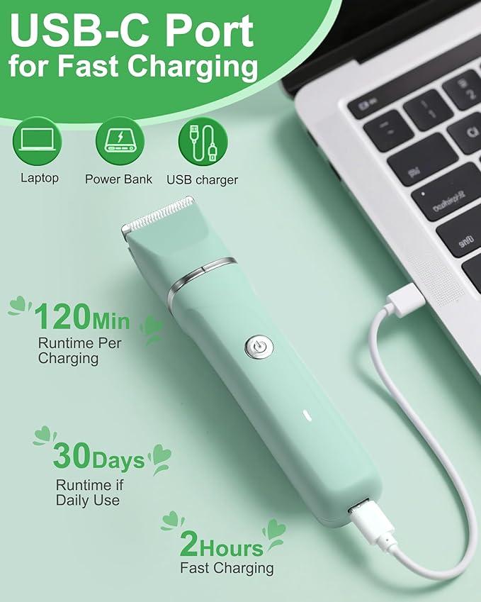 AREYZIN Bikini Trimmer for Women, 3-in-1 Electric Shaver for Women, Electric Razors and Body Shaver, IPX7 Waterproof, USB-C Charging, Travel Trimmer for Face, Legs, Bikini Line & Foil, Light Green