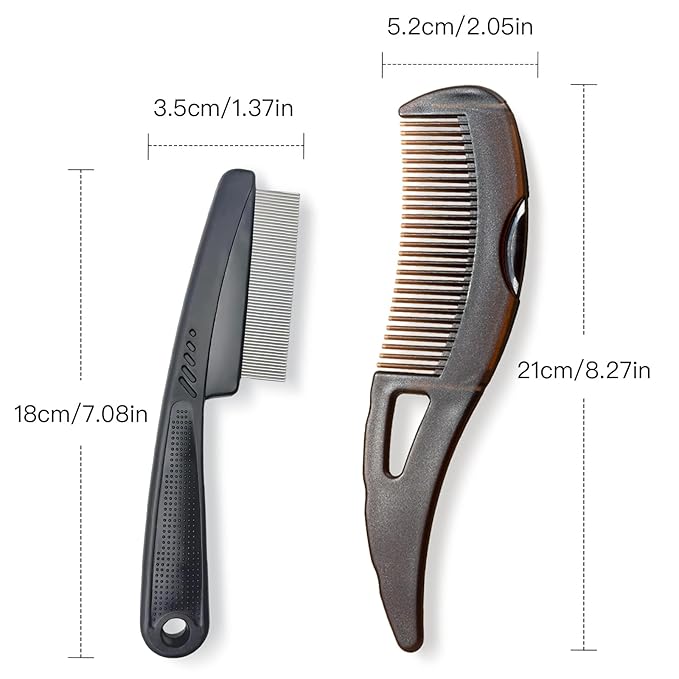 Dandruff Comb, Stainless Steel Fine Tooth Lice/Flea/Psoriasis Comb, Scalp Oil Buildup Removal Wide Hollow Tooth Button Hairbrush for Scalp Massage Care for Man Women and Kids (Black)