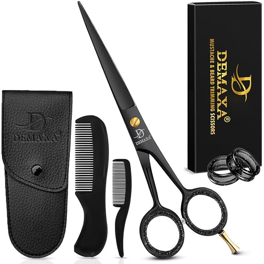 5" Professional Beard Scissors for men Mustache Scissors with 1 Mustache Comb, 1 Beard Comb & Soft Pouch – Prefect Beard shears mustache kit for All Facial Hair – moustache Grooming kit for Men