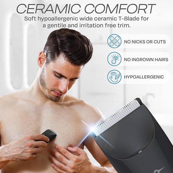 HUMMINGBIRD MK6 Body Hair Trimmer for Men – Wide Ceramic Blade, No Nick, No Cut, Ball Trimmer & Body Shaver, Waterproof, USB-C Rechargeable, LED Display, Charging Dock & Travel Pouch, Body Groomer