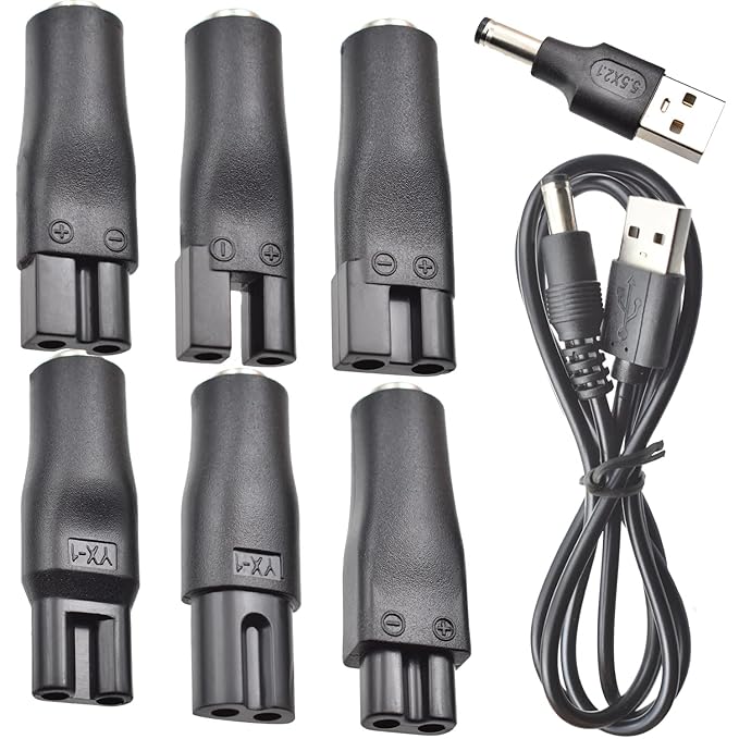 8 PCS Power Cord 5V Replacement Charger USB Adapter Suitable for Hair Clippers, Beard Trimmers, Shavers, Beauty Instruments, Desk Lamps, Purifiers.