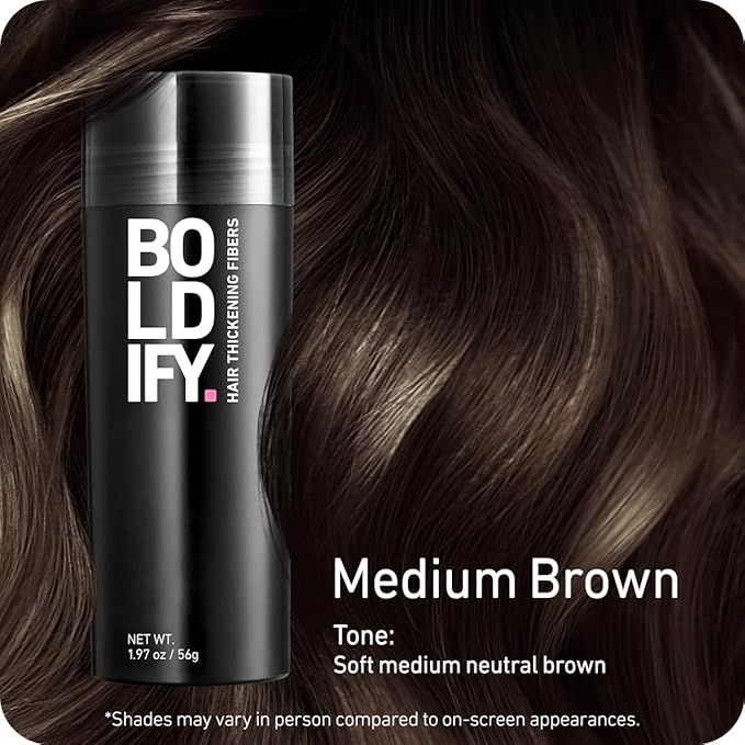 BOLDIFY Hair Fibers (2 x 56g) - Fill In Thinning and Fine Hair for an Instantly Fuller, Thicker Look - 14 Shades for Women & Men - Medium Brown
