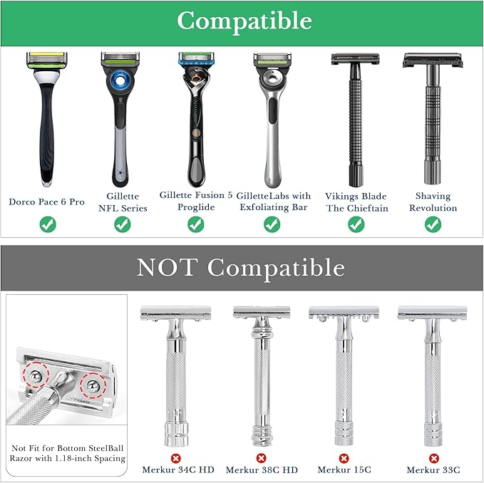 Linkidea Stainless Steel Safety Razor Stand, Polished Chrome Travel Shaving Razor Holder Compatible with Long Handle Safety Razor, Fusion 5 (Silver)