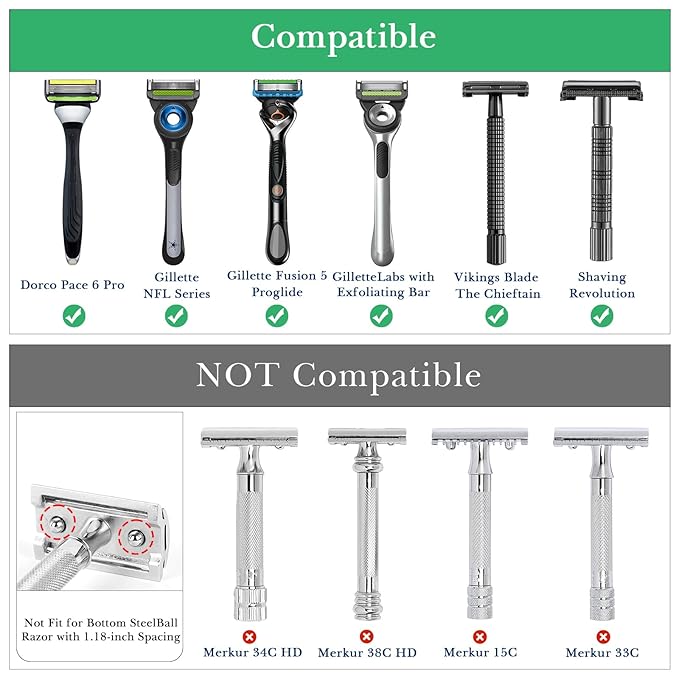 Linkidea Stainless Steel Safety Razor Stand, Shaving Stand, Travel Shaver Holder, Compatible with Long Handle Razor, Fusion 5, ProShield, Mach 3 (Silver/Polished Chrome)