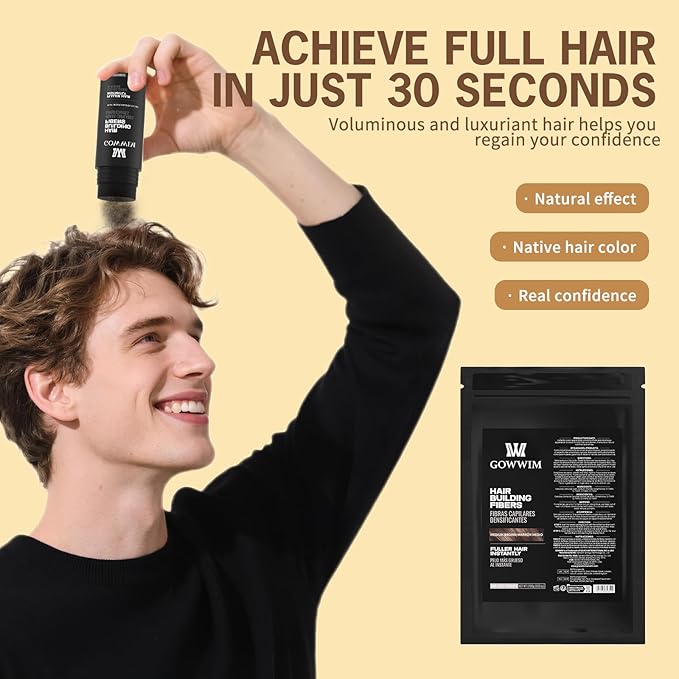 gowwim Hair Fibers，Instant Building Thickening Fibers for Thinning Loss Hair Natural Grey Coverage Touch up Bald Spot Cover up Waterproof & Sweatproof for Women & Men 100g