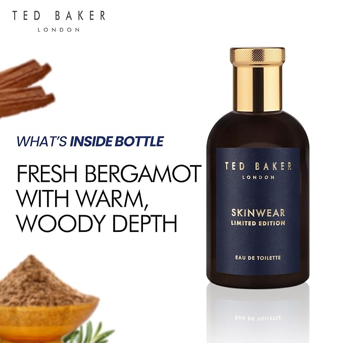Ted Baker Skinwear Limited Edition Men’s Eau de Toilette Fresh Citrus Woody Cologne with Lime, Bergamot, Sandalwood Long Lasting Masculine Fragrance for Him 3.4 Floz