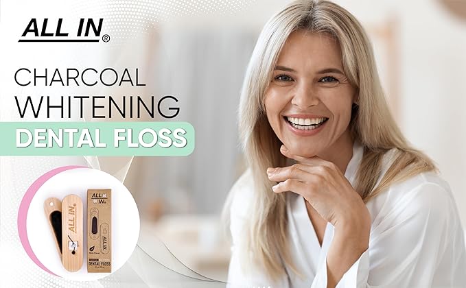 ALL IN Charcoal Floss Refills 6 x 32 Yds Each - Activated Charcoal Dental Floss Refills Only - Unique Stocking Stuffer - BPA Free, Plant Based No PFAS Mint Floss for Plaque Removal, Fresh Breath (6)