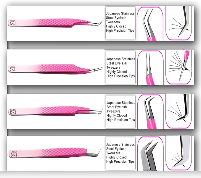M LASH - V3 Tweezer Set Diamond Grip NANO Fiber Tip - Volume & Classic Eyelash Extensions - Japanese Steel Lash Tool (PW-Ombre)