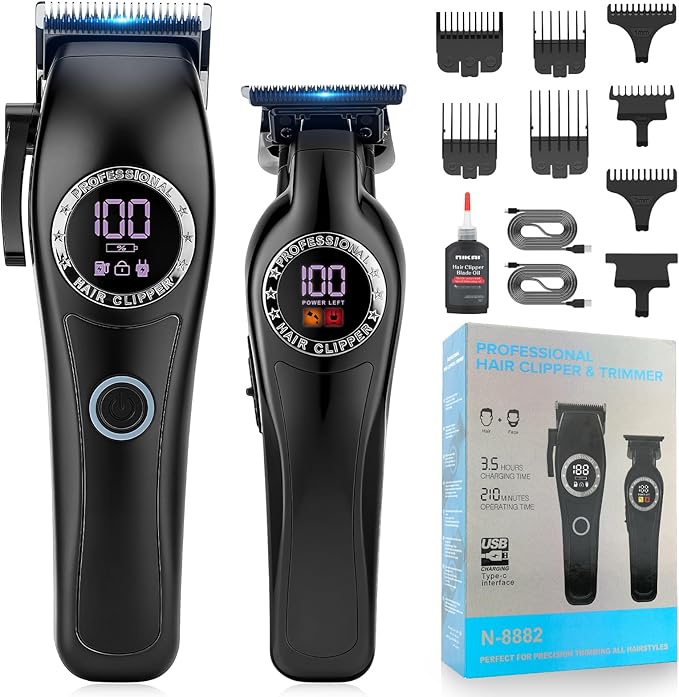 Professional Hair Clippers for Men, 2-in-1 Clipper and Trimmer Set with 7200RPM Motor, Cordless Hair Cutting Kit with LED Display, Adjustable Length Beard Trimmer for Barbers or Home, Mens Gift