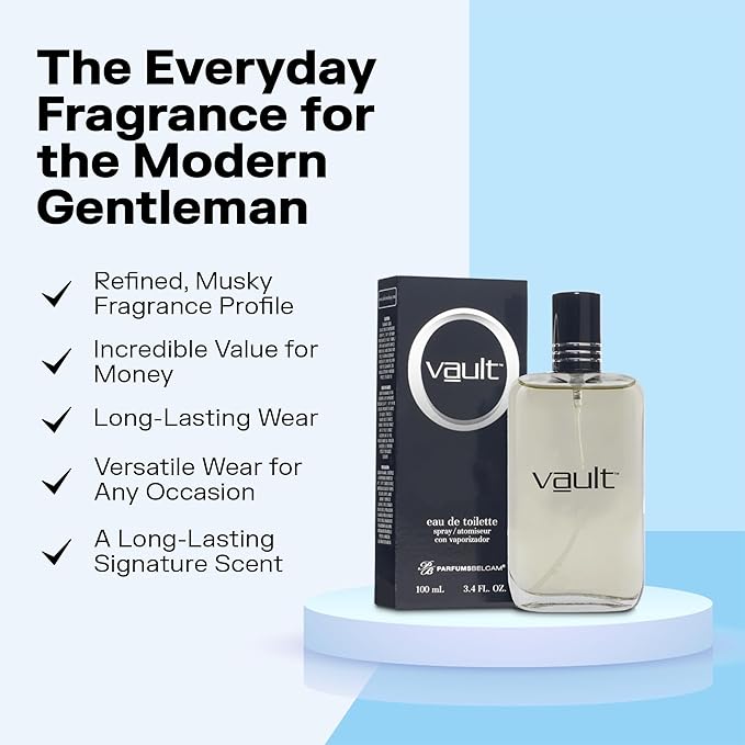 PB ParfumsBelcam Vault Eau De Toilette Spray for Men – Bold Fresh Musk with Bergamot, Sandalwood & Sweet Grass Notes, Long-Lasting Masculine Fragrance, Affordable Perfume – 3.4 Fl Oz
