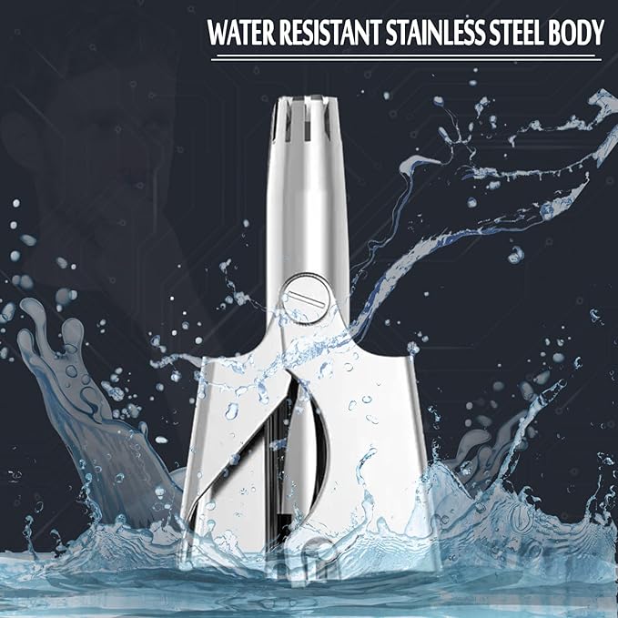 Stainless Steel Hair Trimmer for Men and Women | Manual Nose and Ear Hair Trimmer | Nose Clippers, 360° Rotating Hair Trimmers | Washable Nose Hair Remover | Silver