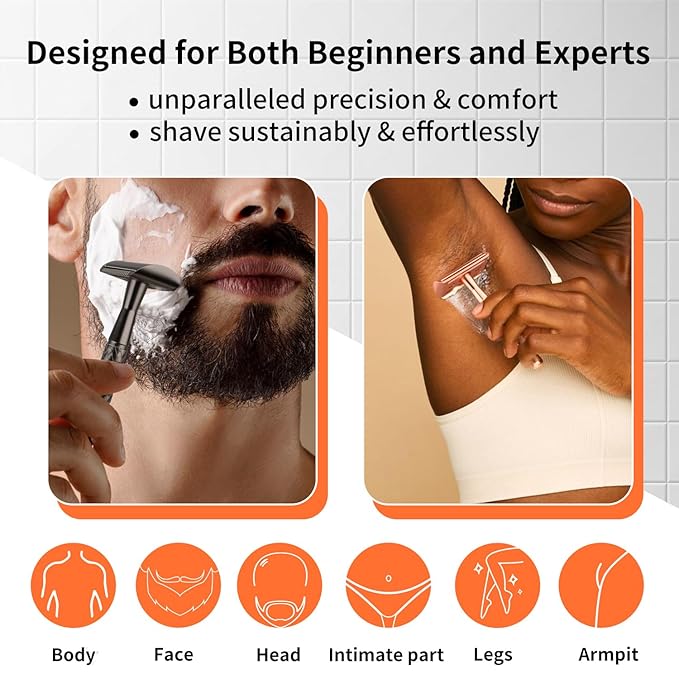 Forest Green Safety Razor - Single Blade Razors for Women - Reusable Metal Razor, with 5 Stainless Steel Double Edge Blades, Smooth Close Shave, Sustainable, Plastic Free