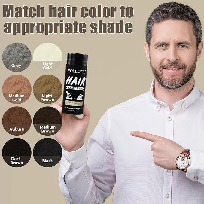 VOLLUCK Hair Fibers for Thinning Hair, Instant Coverage Hair Building Fibers for Women and men, Natural Hair Powder for Conceal Hair Loss 28 g (Light Blonde)
