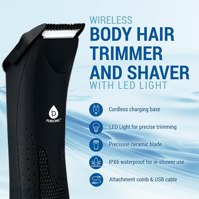 Pursonic Mario Lopez Wireless Beard Trimmer for Men, Body Hair Trimmer & Shaver with LED Light – Beard Shaver for Men MLTCA40 Precision Grooming, Black