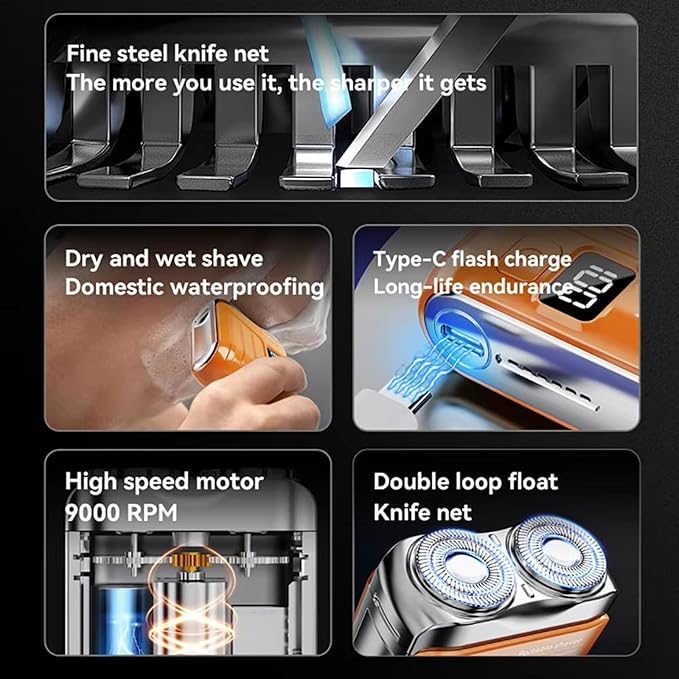 Portable Electric Shaver - LED Display Dual-Head Pocket Shaver, Mini USB Rechargeable Travel Razor, One-Button Operation, Long-Lasting Battery, for Home & Travel (Yellow)