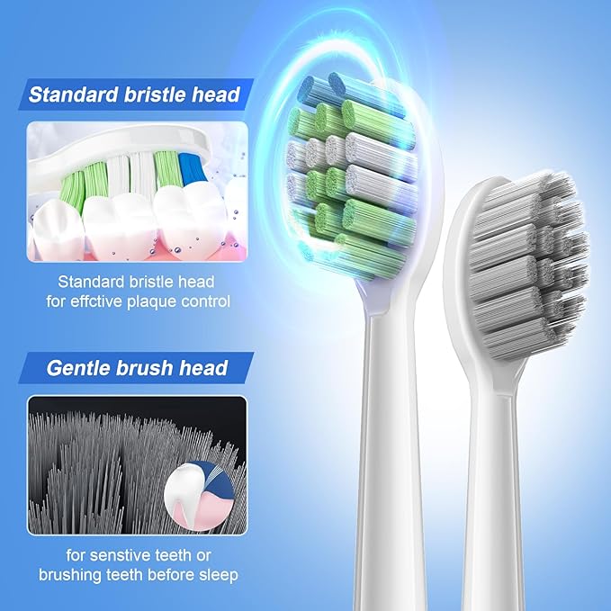 JTF Sonic Electric Toothbrush for Adults: 5 Customized Modes for Effective Yet Gentle Cleaning, 2 Types of Heads for Sensitive Teeth & Braces - with Travel Case and Wireless Charging for Daily Care