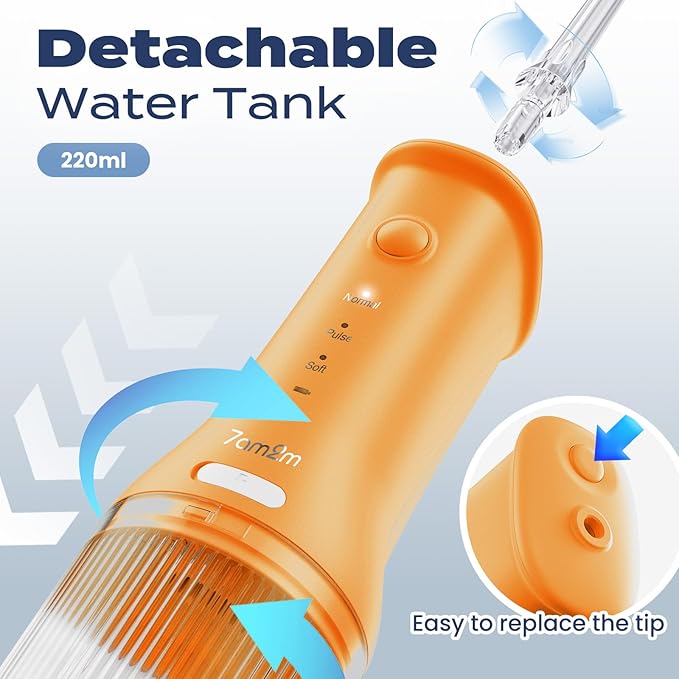 7AM2M Portable Water Flosser Cordless, Dental Water Flosser for Travel and Home Use (Orange)